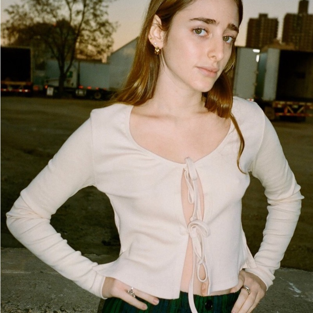 Lisa Says Gah Cozy Waffle Mia Long Sleeve Top Medium Oat Milk